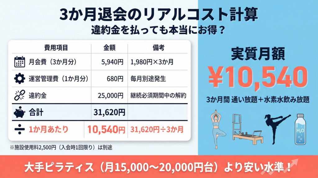 三か月で退会した場合のコスト計算
